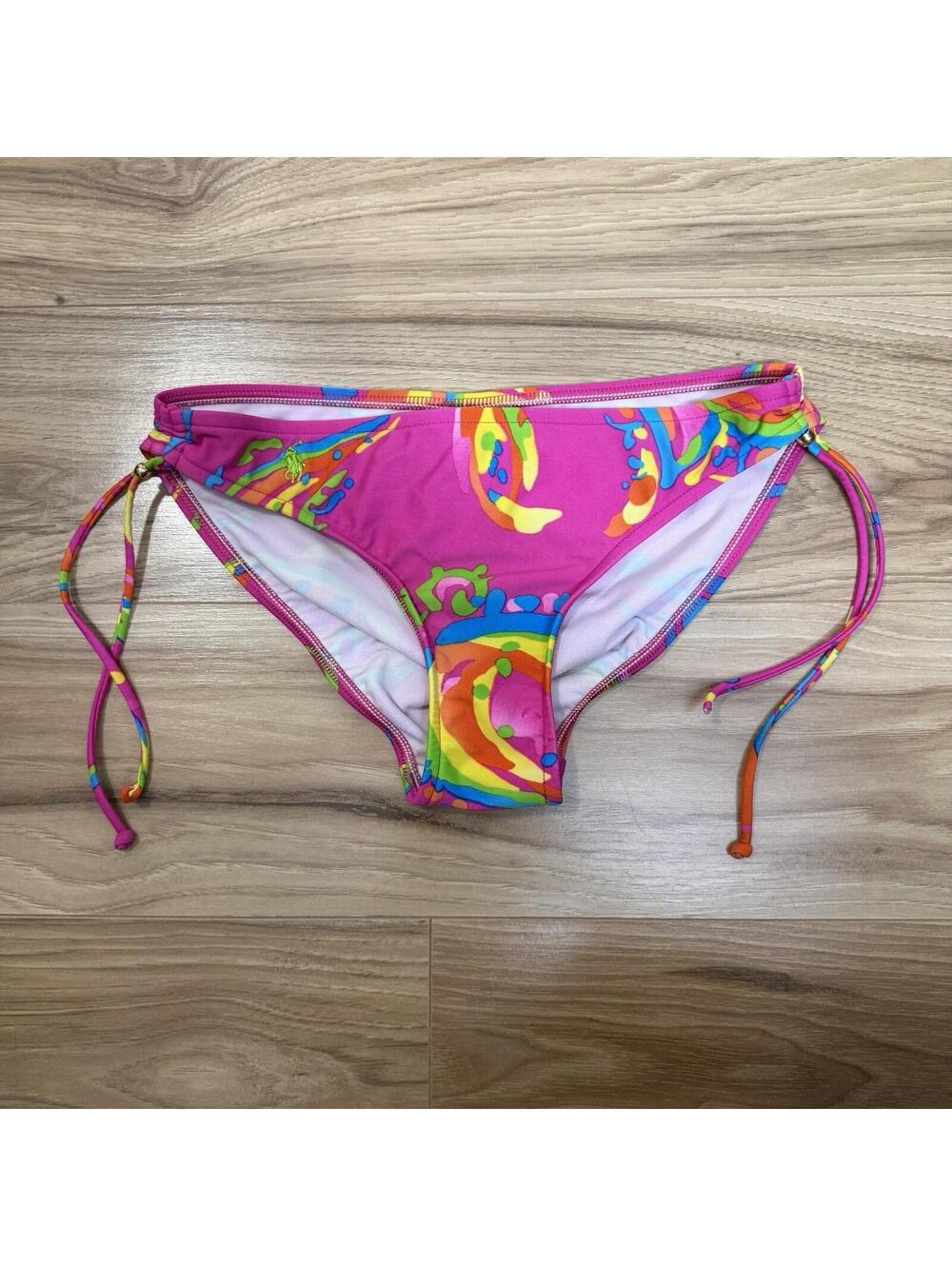 NEW RALPH LAUREN sz medium M SWIMSUIT bikini bottom pink tie sides
